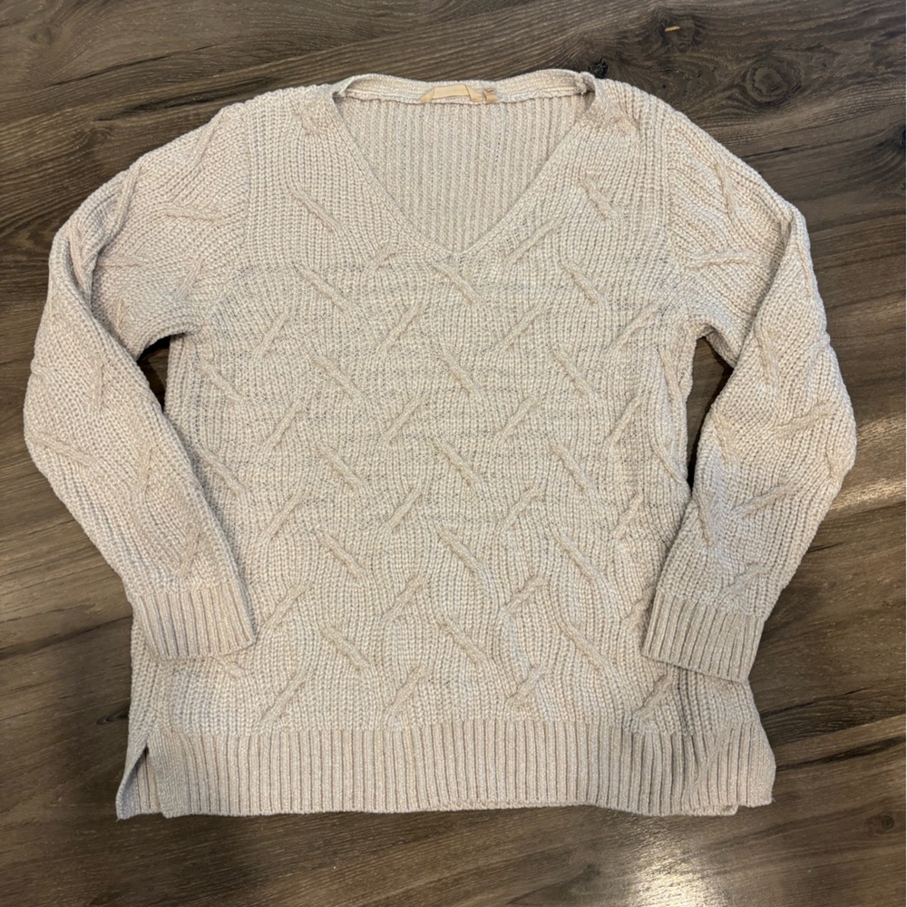 Soft Surroundings Beige Cable Knit Turtleneck Sweater